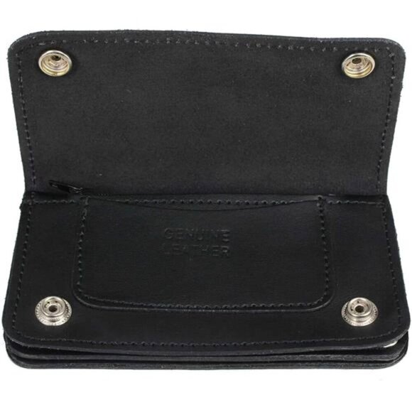 Leather MLW7802 Men's 6” Leather Long Bi-Fold Biker Wallet - Picture 6 of 8